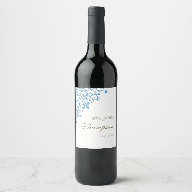 Regency French Blue Fleur de Lis Wedding Reception Wine Label (Front)