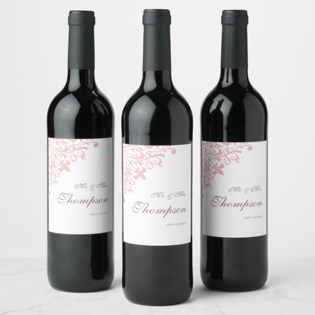 Regency French Pink Fleur de Lis Wedding Reception Wine Label (Bottles)