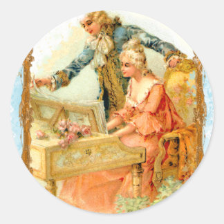 Regency French style Romantic Musical Couple Classic Round Sticker