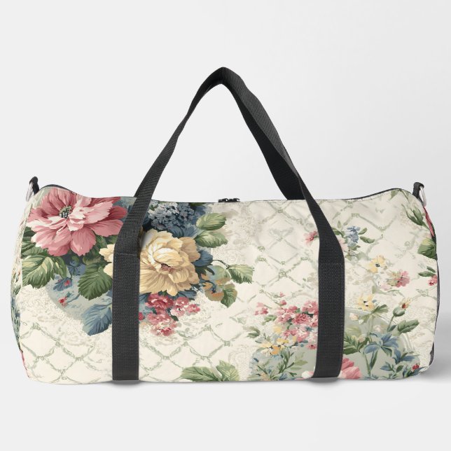 Regency Garden Lattice Floral  Duffle Bag (Front)