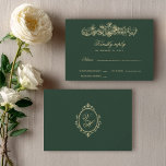 Regency Garden Vintage Classic Romantic Wedding RSVP Card<br><div class="desc">Complete your Regency Era wedding suite with this Pride and Prejudice inspired rich dark green RSVP card, designed to pair beautifully with your Jane Austen garden party invitation. Featuring delicate vintage florals, refined script typography, and a timeless layout, this elegant reply card with a rich dark green back captures the...</div>