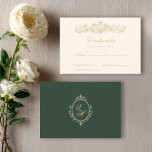 Regency Garden Vintage Classic Romantic Wedding RSVP Card<br><div class="desc">Complete your Regency Era wedding suite with this Pride and Prejudice inspired RSVP card, designed to pair beautifully with your Jane Austen garden party invitation. Featuring delicate vintage florals, refined script typography, and a timeless layout, this elegant reply card with a rich dark green back captures the romance of an...</div>