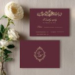 Regency Garden Vintage Romantic Burgundy Wedding RSVP Card<br><div class="desc">Complete your Regency Era wedding suite with this Pride and Prejudice inspired RSVP card, designed to pair beautifully with your Jane Austen garden party invitation. Featuring delicate vintage florals, refined script typography, and a timeless layout, this elegant reply card captures the romance of an English countryside manor celebration. Perfect for...</div>