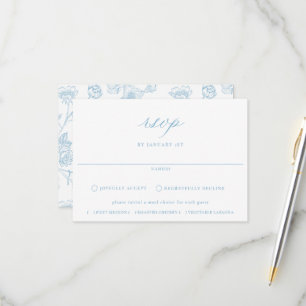 Regency Light Blue Floral Meal Choice Wedding RSVP Card