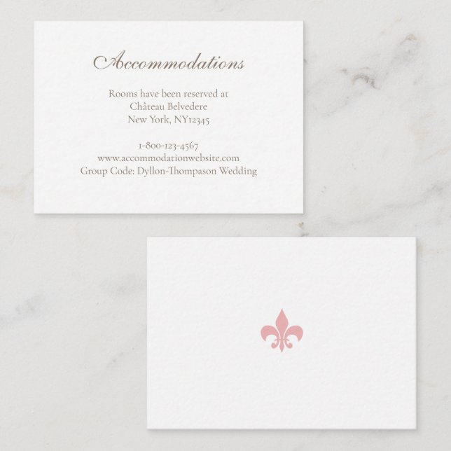 Regency Pink Fleur de Lis Wedding Accommodations Enclosure Card (Front/Back)