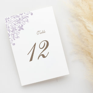 Regency Purple Fleur de Lis Pattern Wedding  Table Number