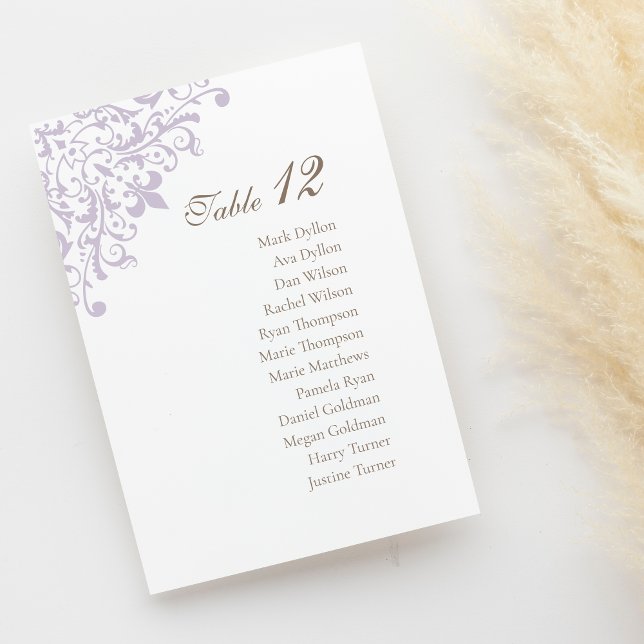 Regency Purple Fleur de Lis Pattern Wedding  Table Number (Creator Uploaded)