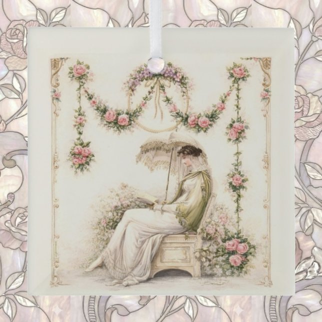 Regency Rose Garden Reading Lady Glass Tree Decoration (Creator Uploaded)