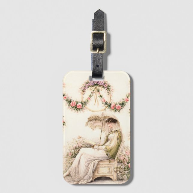 Regency Rose Garden Reading Lady Luggage Tag (Front Vertical)