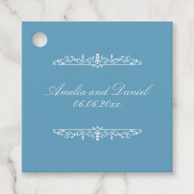 Regency  Style Blue Wedding Favour Tags (Front)