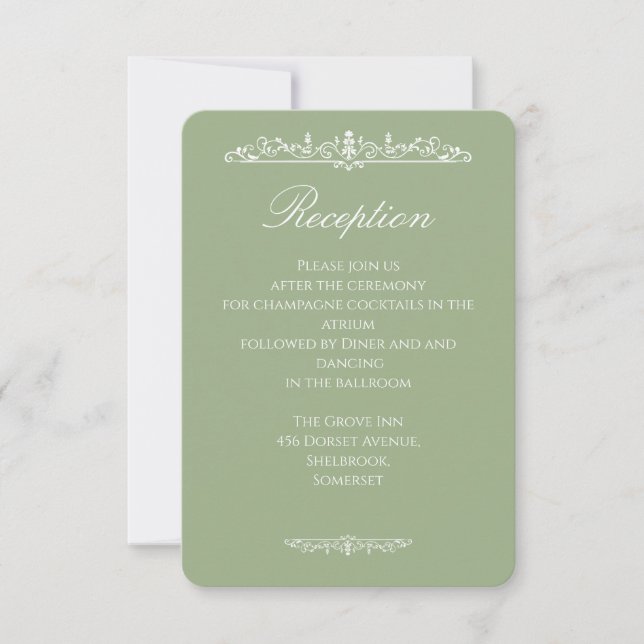 Regency Style Green Wedding Reception Card (Front)