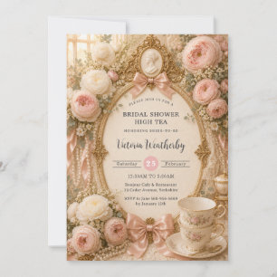 Regency Vintage Floral Tea Party Bridal Shower Invitation