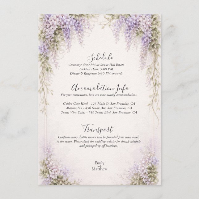 Regency Wisteria - Schedule Travel Accomodation Enclosure Card (Front)