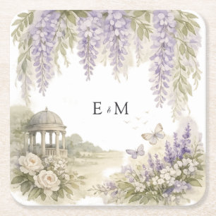 Regency Wisteria Wedding Square Paper Coaster