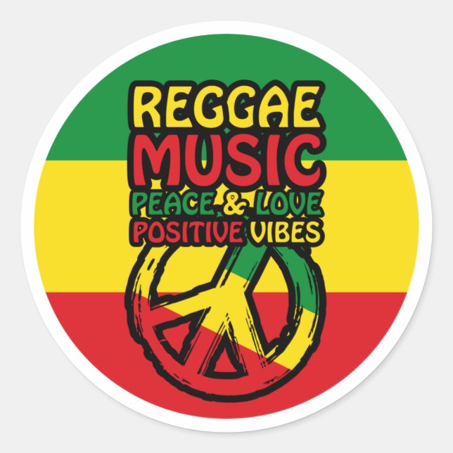 Reggae and Peace Symbol with positive quotes Classic Round Sticker (Front)