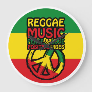 Reggae and Peace Symbol with positive quotes Large Clock