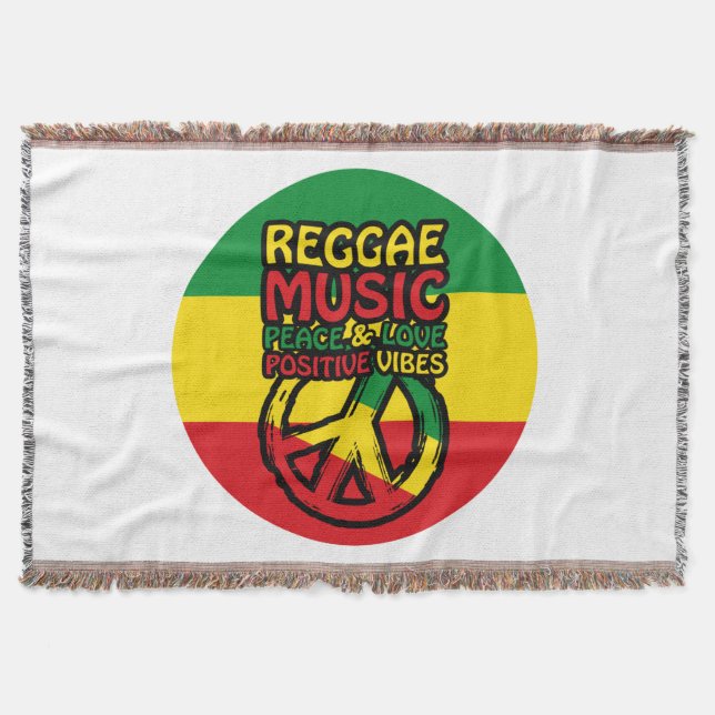 Reggae and Peace Symbol with positive quotes Throw Blanket (Front)