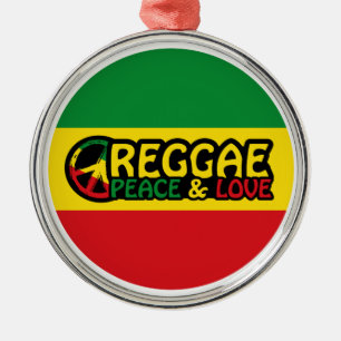 Reggae art with positive words Peace and Love Metal Tree Decoration