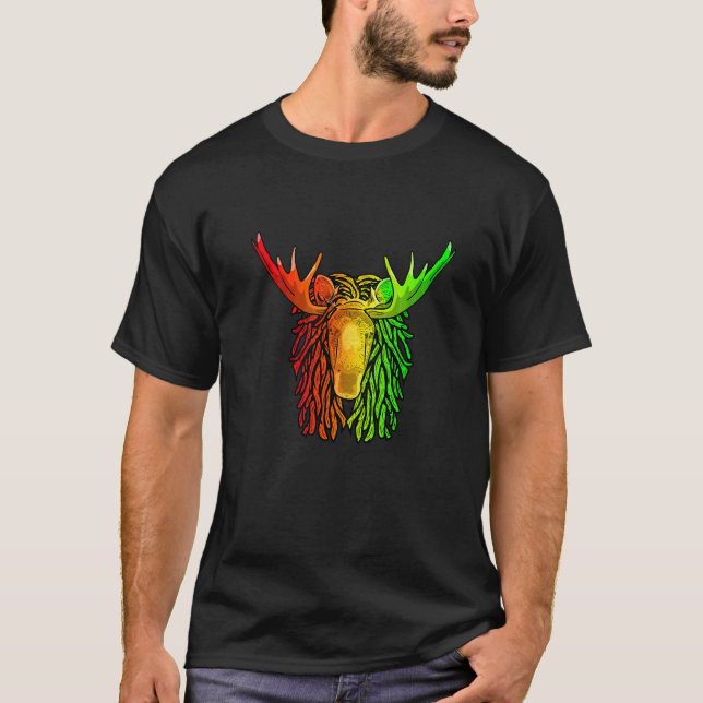 Reggae Cool Moose Dreadlocks Rasta Dreads Rastafar T-Shirt (Front)