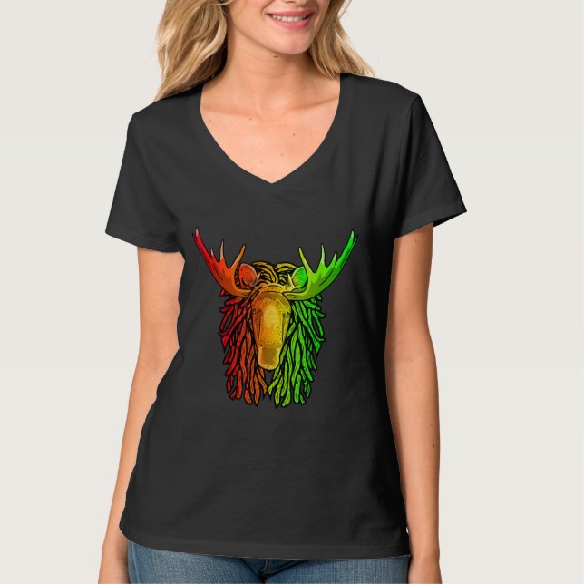 Reggae Cool Moose Dreadlocks Rasta Dreads Rastafar T-Shirt (Front)
