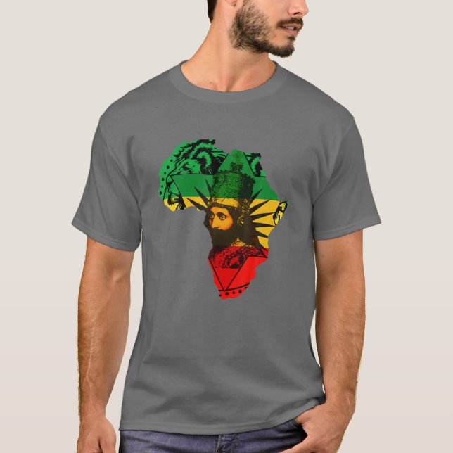Reggae Haile Selassie Rastafarian Jamaican Ethiopi T-Shirt (Front)