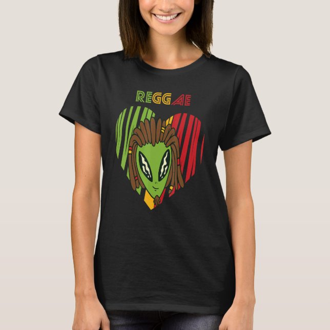 Reggae Heart Alien Rasta Jamaica Souvenir Rastafar T-Shirt (Front)