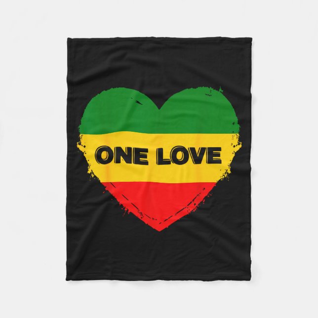 Reggae Heart One Love Rasta Reggae Music Rastafari Fleece Blanket (Front)