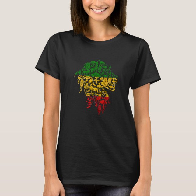 Reggae Lion Of Judah Rastafari Rasta Roots Etophia T-Shirt (Front)
