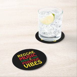 Reggae Music with positive sayings Round Paper Coaster
