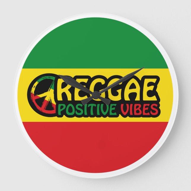 Reggae Music with positive vibes and reggae flag Large Clock (Front)