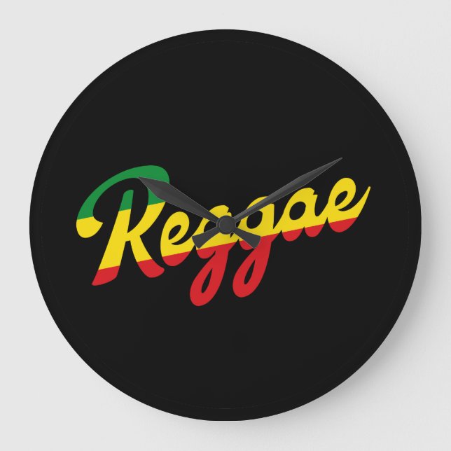 Reggae Music with reggae flag colours Large Clock (Front)