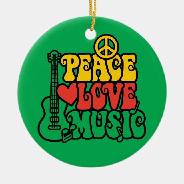 Reggae Peace Love Music Ceramic Tree Decoration (Front)