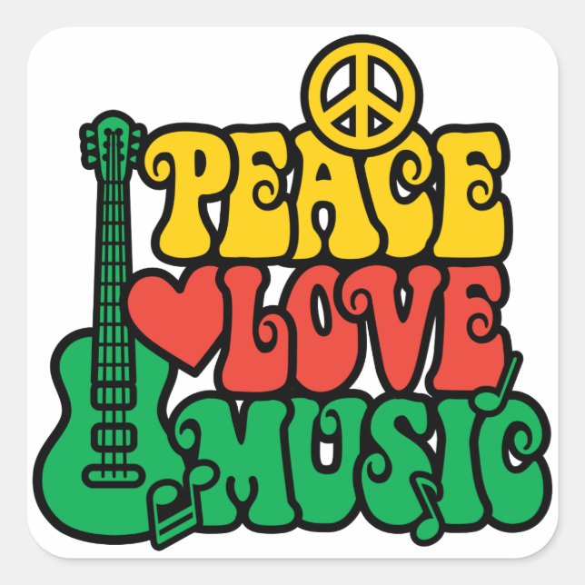 Reggae Peace Love Music Square Sticker (Front)