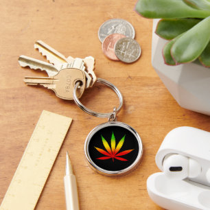 Reggae Rasta Leaf Jamaican Premium Round Keychain