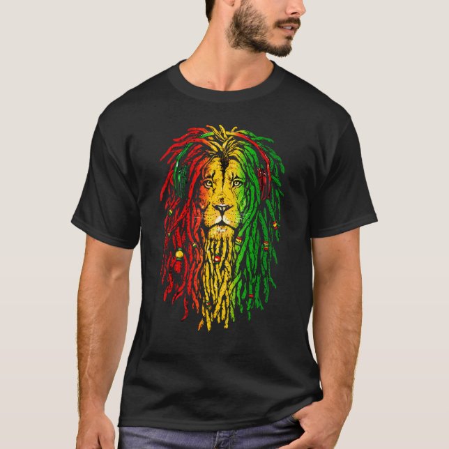 Reggae Rasta Lion Rastafarian Lion Reggae Music T-Shirt (Front)