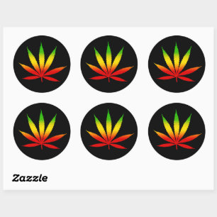 Reggae Rasta Rastafarian Leaf Round Stickers