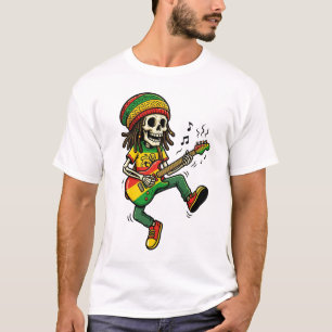 Reggae Rasta Skeleton Playing Guitar Musician T-Shirt