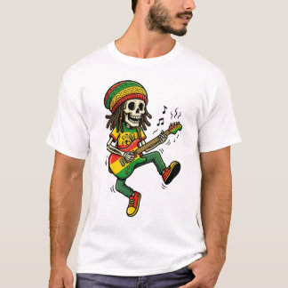 Reggae Rasta Skeleton Playing Guitar Musician T-Shirt