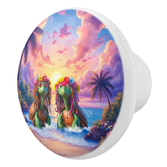 Reggae Turtles – Island Vibes Forever.  Ceramic Knob (Right)
