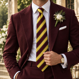 Regimental Stripe Butter Yellow & Burgundy Tie