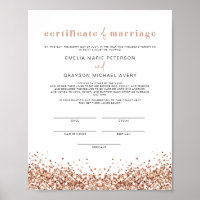 REGINA Glam Rose Gold Marriage Certificate Poster