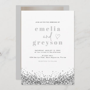 REGINA Glam Silver Glitter Sequins Disco Wedding Invitation