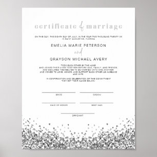 REGINA Glam Silver Sequins Marriage Certificate P Poster