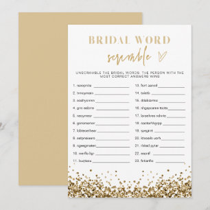 REGINA Gold Sequins Bridal Shower Word Scramble Invitation
