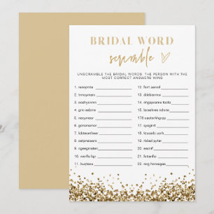 REGINA Gold Sequins Bridal Shower Word Scramble Invitation