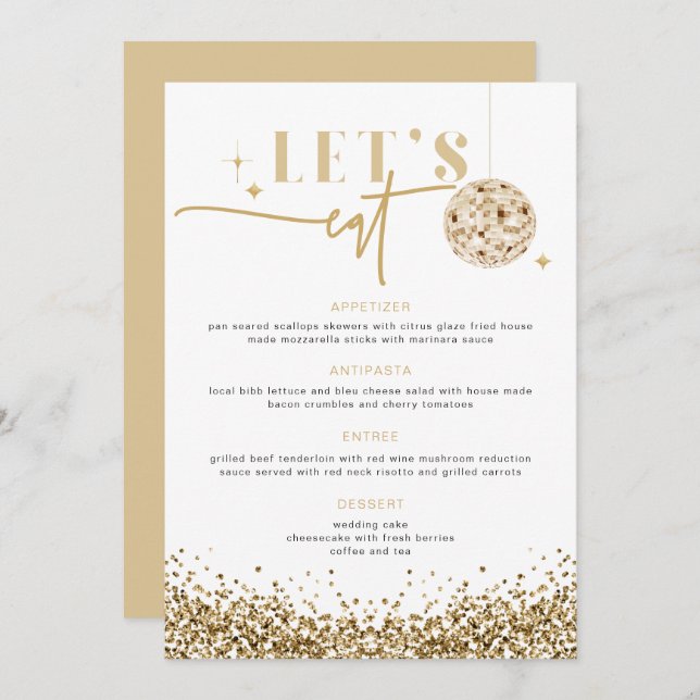 REGINA Gold Sequins Disco Wedding Let's Eat Menu (Front/Back)