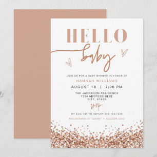 REGINA Hello Baby Rose Gold Sequin Baby Shower Invitation