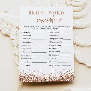 REGINA Rose Gold Bridal Shower Word Scramble  Invitation