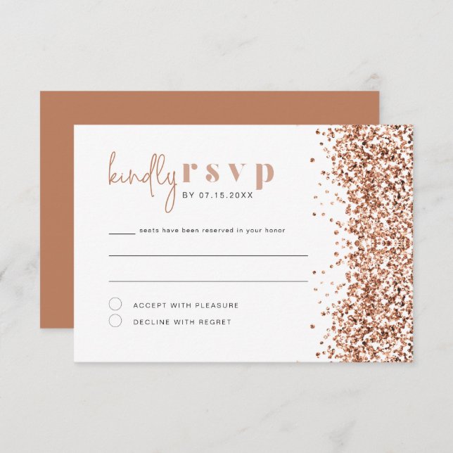 REGINA Rose Gold Glitter Sequins Disco RSVP Card (Front/Back)