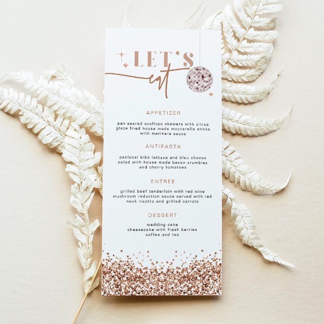 REGINA Rose Gold Sequins Disco Let's Eat Menu Card (Creator Uploaded)